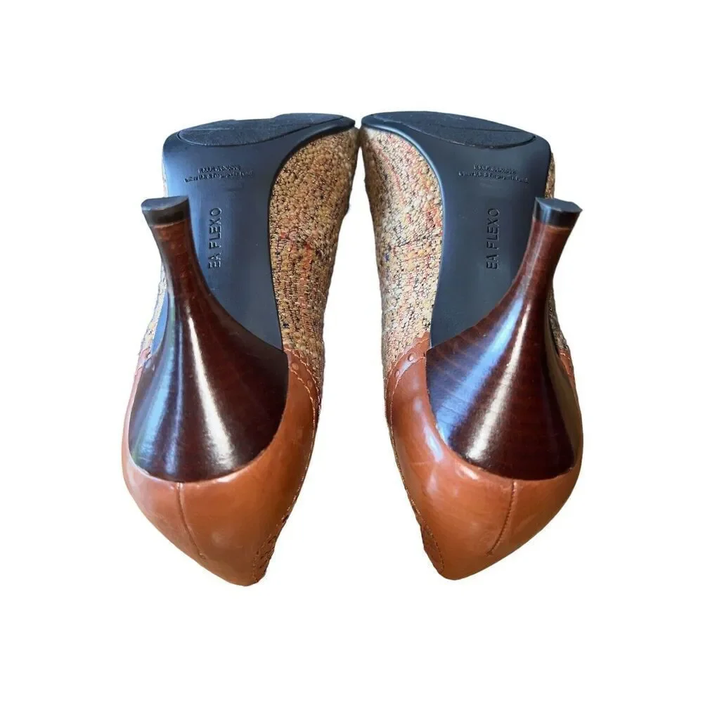 Enzo Angiolini Flexo Keiran Medium Brown Fabric Round Toe Pumps Wmns Sz 10 READ